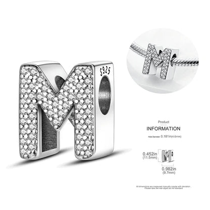 26 A-Z Alphabet Beads 925 Silver LOVE Letter Charms for 3mm Bracelets - CZ Zircon DIY Jewelry Gift