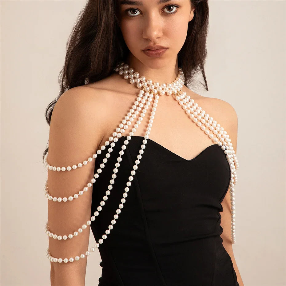 Ingemark 2024 Bridal Tassel Pearl Shoulder Chain Necklace – Elegant Wedding Jewelry for Women