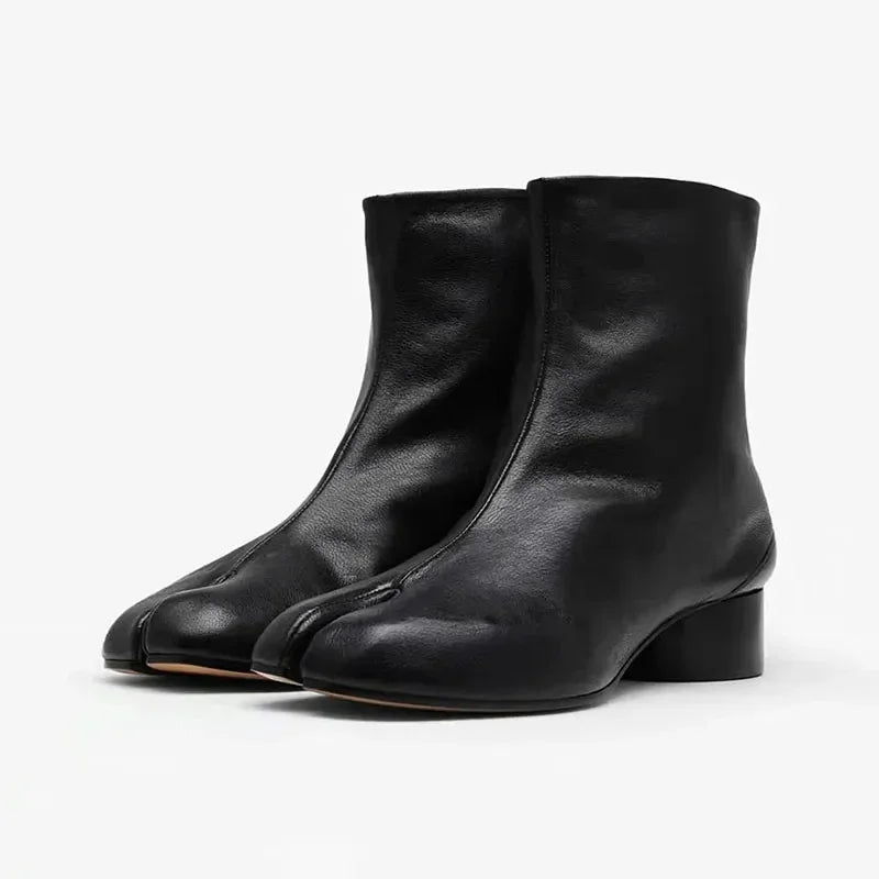 Women’s Genuine Leather Split Toe Ankle Boots - 2026 Autumn Winter Low Heel Luxury Fashion Shoes