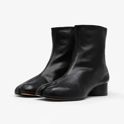 Women’s Genuine Leather Split Toe Ankle Boots - 2026 Autumn Winter Low Heel Luxury Fashion Shoes