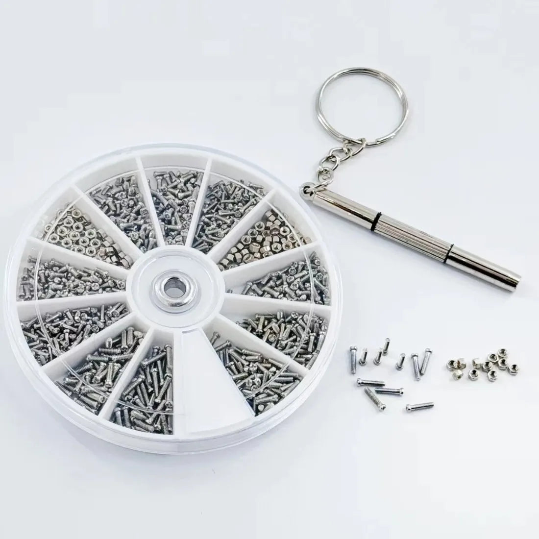 12-Size Mini Screw & Nut Assortment Kit - M1 to M1.6 Watch, Eyeglass Frame & Precision Repair Set