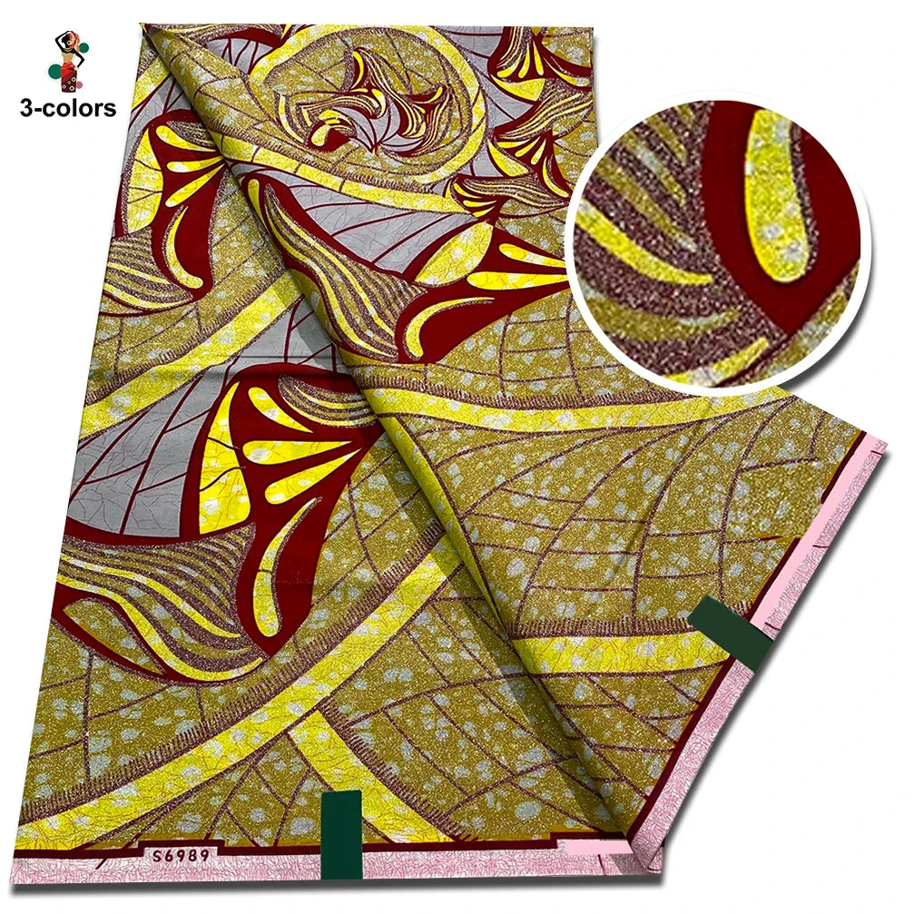African Golden Wax Fabric - Glitter Gold Print Batik Ankara Pagne Material for Women