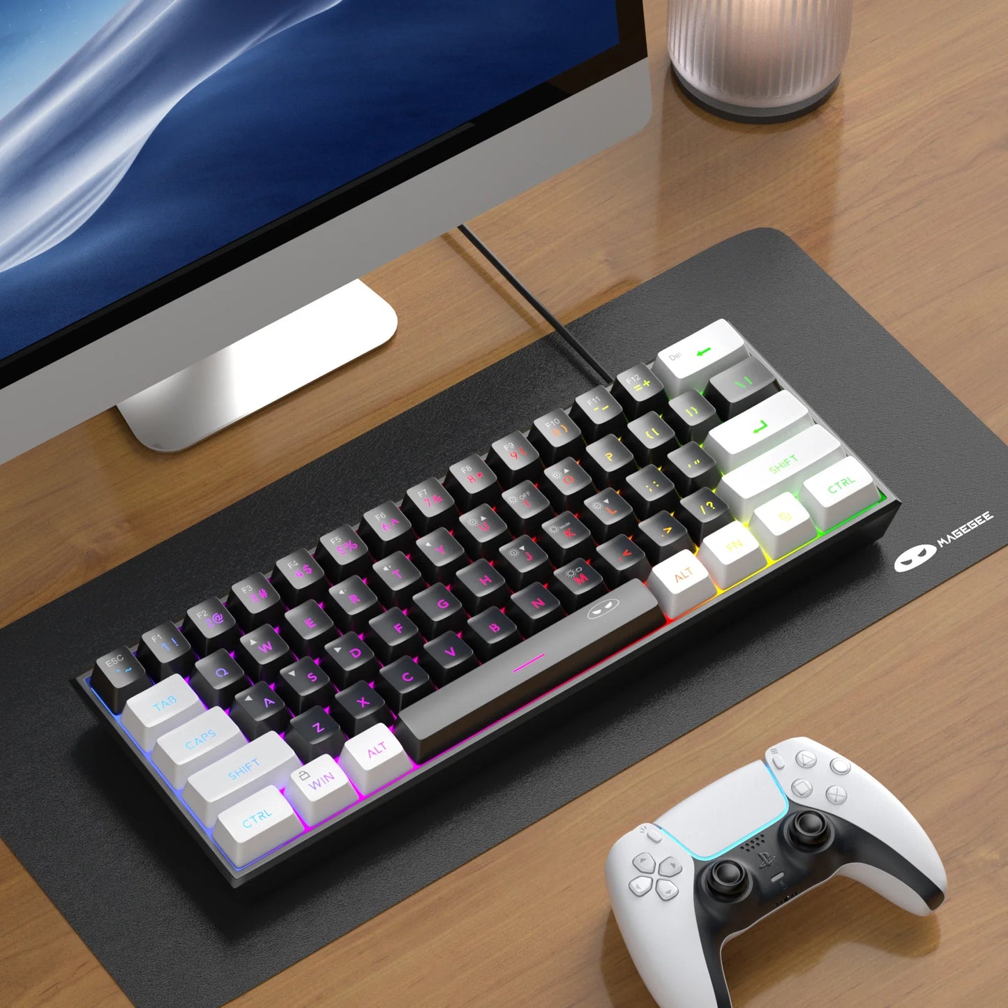 MageGee TS91 60% Compact Wired Keyboard – 61 Key RGB Backlit Portable Membrane Keyboard for Windows PC