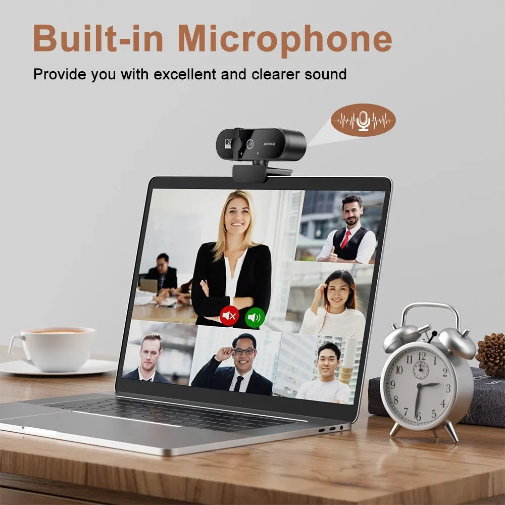 2K Full HD Webcam: 4K 1080P Mini Camera with Microphone - USB Web Cam for PC Laptop Video Shooting, Auto Focus, 30fps Recording