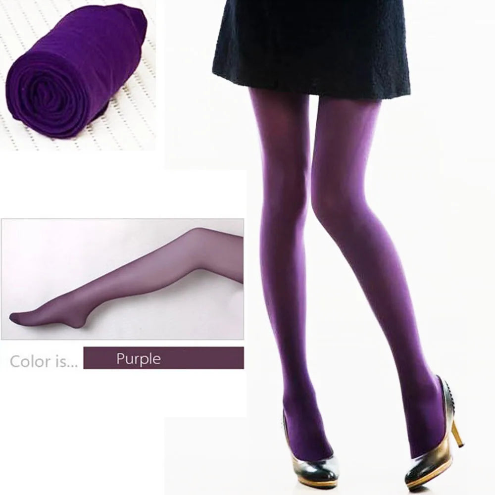Purple Opaque Tights - Seamless Nylon Pantyhose Stockings for Women, Office & Everyday Wear