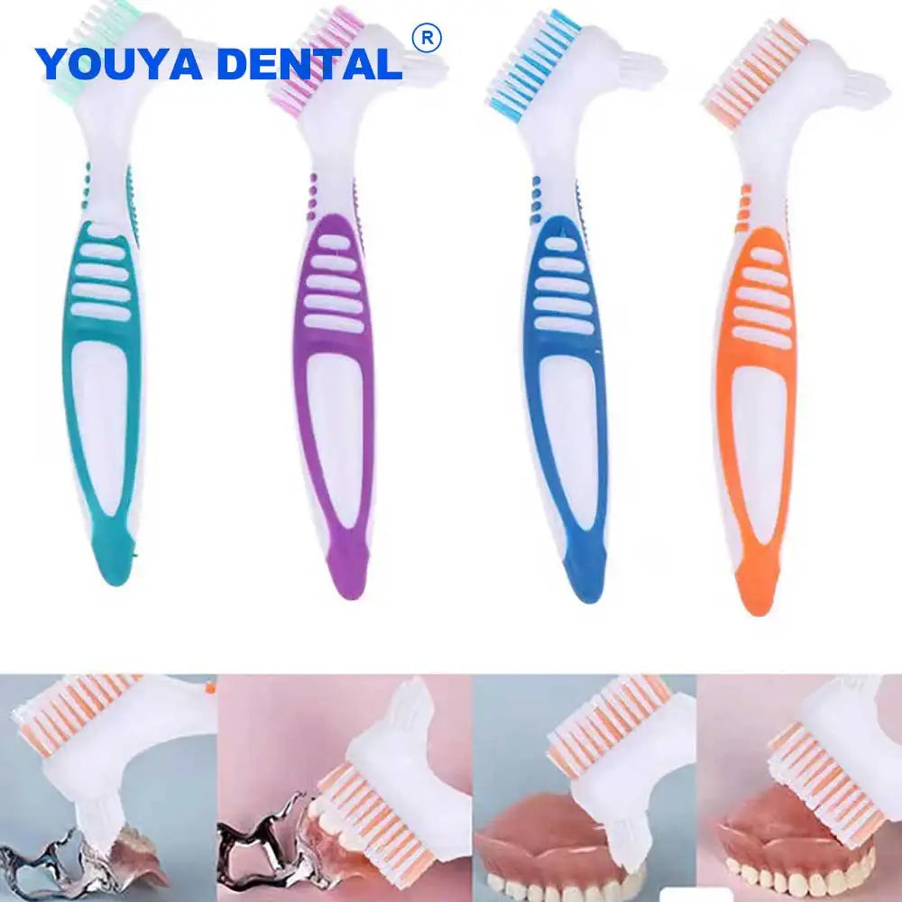 Denture Cleaning Brush - Soft Multi-Layer Bristle False Teeth Brush with Non-Slip Rubber Handle