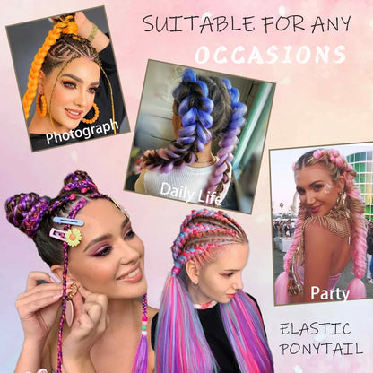26" Synthetic Ponytail Extension - Long Straight Ombre Pink Purple Blue Hair with Elastic Tie
