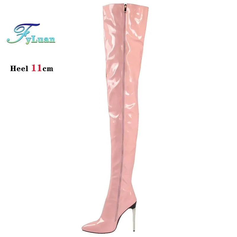Women’s Plus Size Thigh-High Stiletto Boots - 11CM Pointed Toe Over-the-Knee Party Heels Sizes 45-47