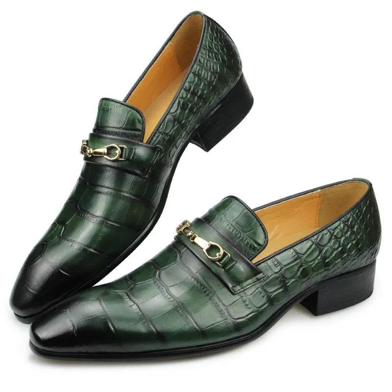 Men’s Genuine Leather Pointed Toe Loafers - Italian Designer Business, Wedding & Formal Dress Shoes