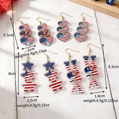 Independence Day Patriotic Earrings - Acrylic American Flag Style Jewelry for Holiday Events
