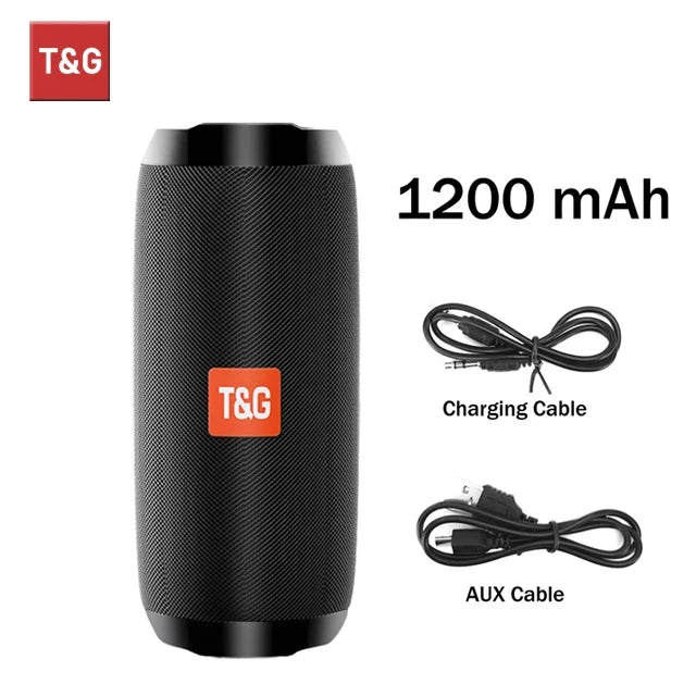 T&G TG117 Bluetooth Speaker - Portable Waterproof TWS Stereo Sound Box with TF Card & FM Radio for Outdoor Music
