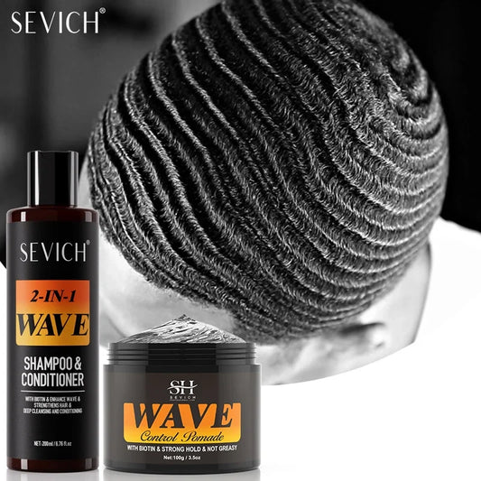 Deep Wave Control Pomade Shampoo Kit - Biotin Edge Control & Strong Hold Hair Gel for Men