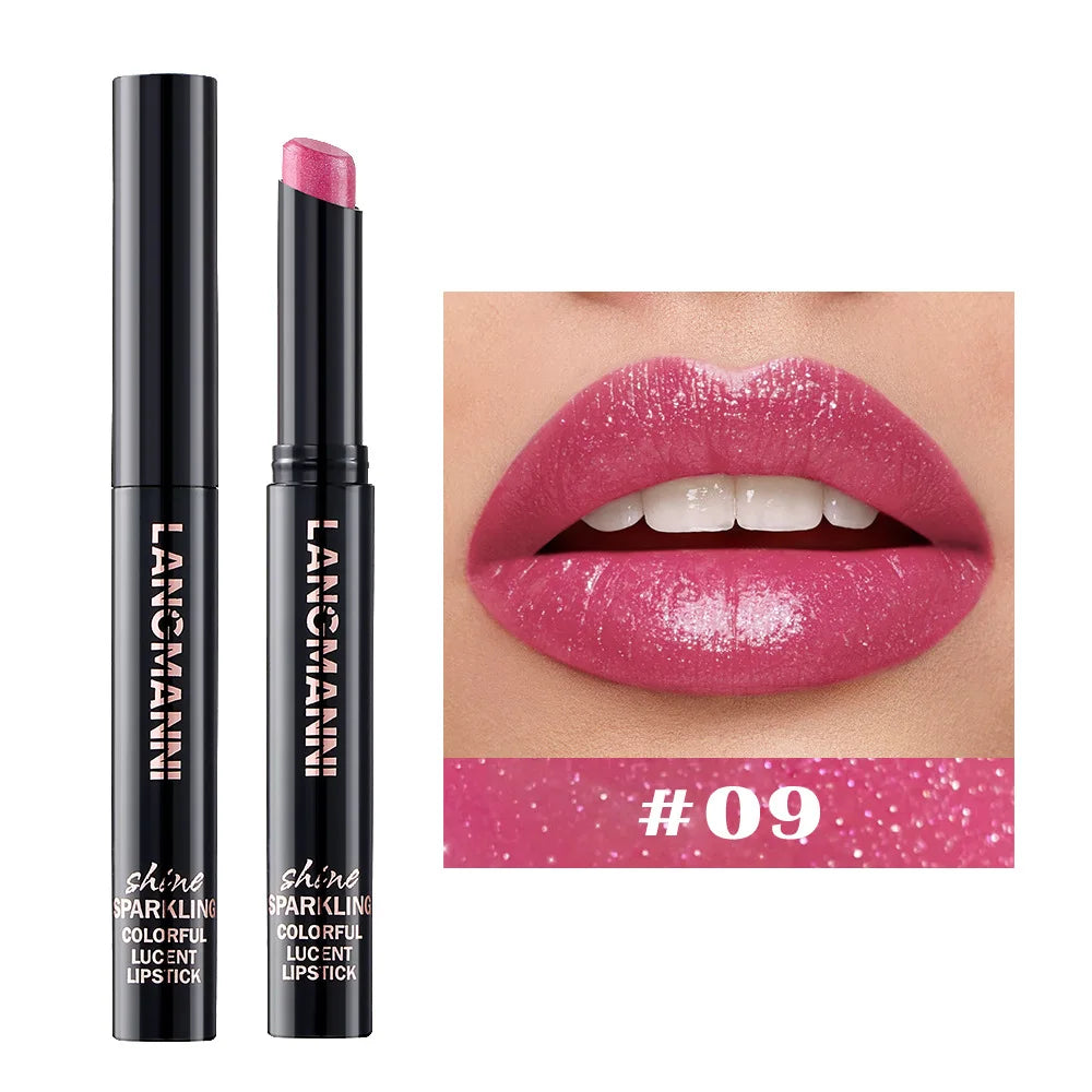 LANGMANNI Pearlescent Lipstick - Slanted Tip Long Lasting Color Lip Gloss Makeup
