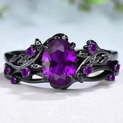 Couple Celtic Dragon Rings Set - Purple Rhinestone CZ Stainless Steel Wedding Jewelry for Men & Women
