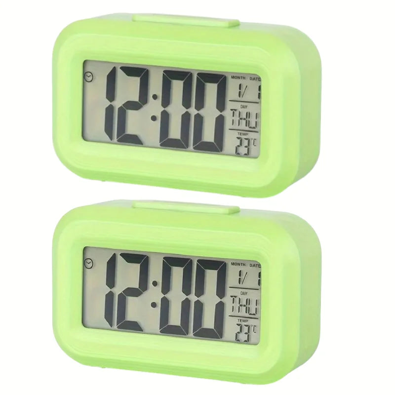Smart Digital Alarm Clock – Black & White LCD with Temperature, Calendar, Timer & LED Light for Bedroom or Office (No Battery)