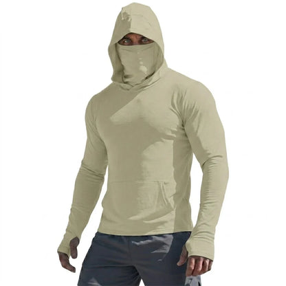 Men’s UPF50+ Sun Protection Long Sleeve Quick Dry Hoodie – Lightweight Fishing & Running Performance Shirt