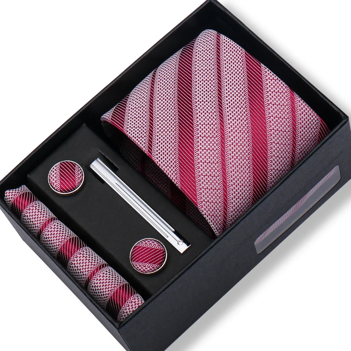 Men’s Green Business Tie Set - Premium Necktie with Hanky, Cufflinks & Tie Clip Gift Box for Wedding Formal Wear