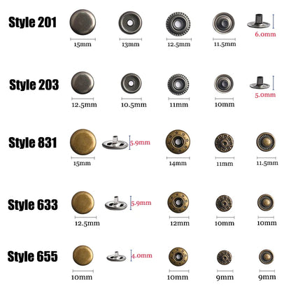 10mm, 12.5mm & 15mm Stainless Steel Snap Fasteners – Sewing Buttons for Clothing, Jackets & Leather Crafts
