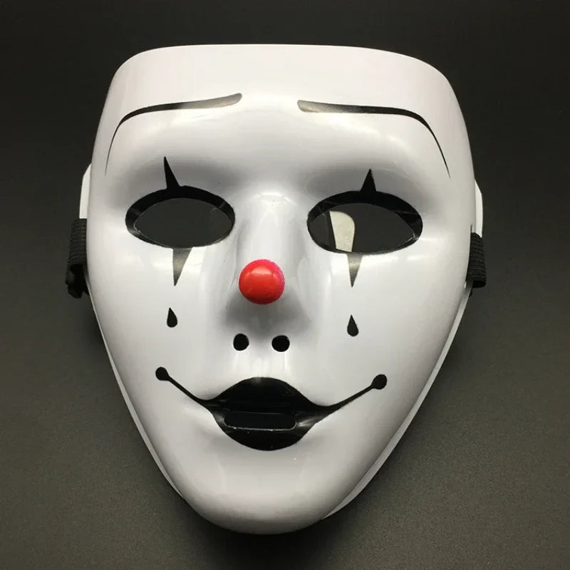 Halloween Masquerade Full Face Mask – Hand-Painted White & Black Gold Death Clown for Adults