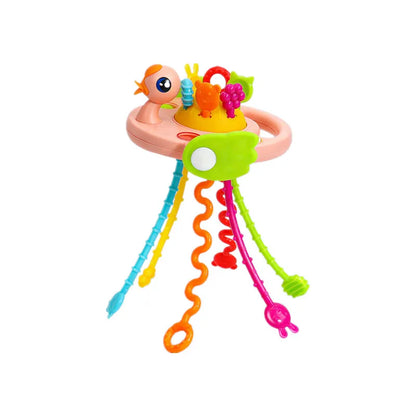 Baby Pull String Sensory Toy - Silicone Teething Rattle Montessori Learning Toy for 6-12 Months