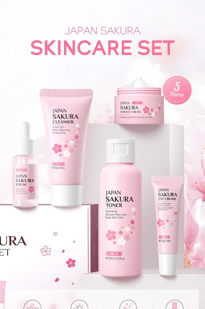 LAIKOU Sakura Skincare Set - 5 Piece Beauty Kit for Moisturizing, Pore Care & Fine Line Reduction