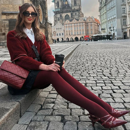 Talenza Women’s Super Elastic Tights – Slim Fit Plus Size Pantyhose Leggings for Spring, Autumn & Winter Wear (Red Sexy Style)