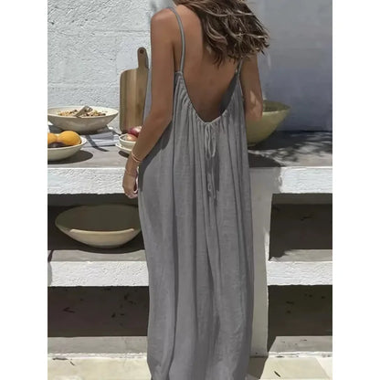 Women’s Strapless Backless Maxi Dress - Loose Comfortable Casual Home Sleepwear Long Dress