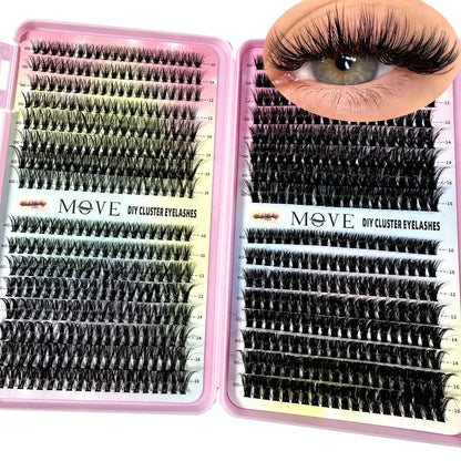 640 Cluster Lashes Kit 5D Fluffy Volume Eyelash Extension Set – Faux Mink Mixed Tray Thick Lash Makeup Kit for Salon & DIY Use