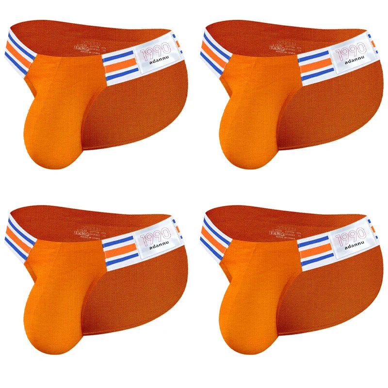 Men’s Breathable Brief Underwear 1/2/3/4PCS – High Fork Triangle Design with Striped Elastic Waistband Comfort Fit