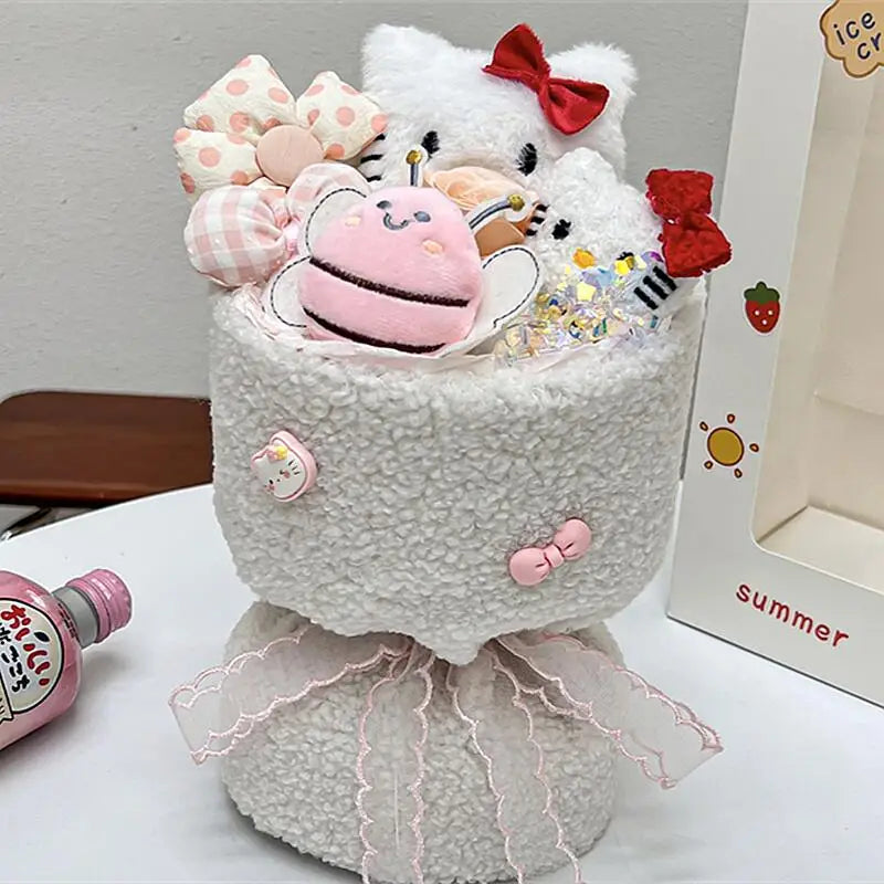 Sanrio Hello Kitty & Friends Plush Dolls Bouquet - Cinnamoroll, Kuromi, My Melody, Cute Cartoon Toys for Flower Girls & Kids - Perfect Holiday Gifts
