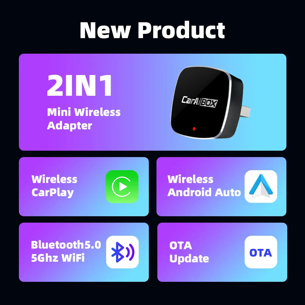 EKIY 2-in-1 AI Smart Box — Wireless CarPlay & Android Auto Adapter with Wired CarPlay for Car Intelligent Systems