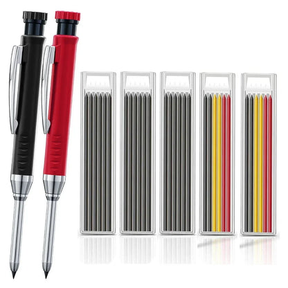 Carpenter Mechanical Pencil Set - 2.8mm Solid Woodworking Pencil With Sharpener & 3 Color Refills For Construction Tools
