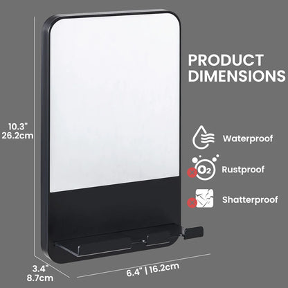 TAILI Shower Shaving Mirror with Storage Tray – Razor Holder, Suction Cup, Shatterproof & Fogless Bathroom Mirror