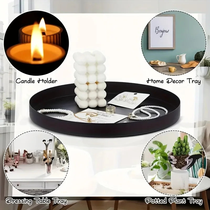 Modern Black Round ABS Tray - Circular Candle Holder Decorative Display Stand