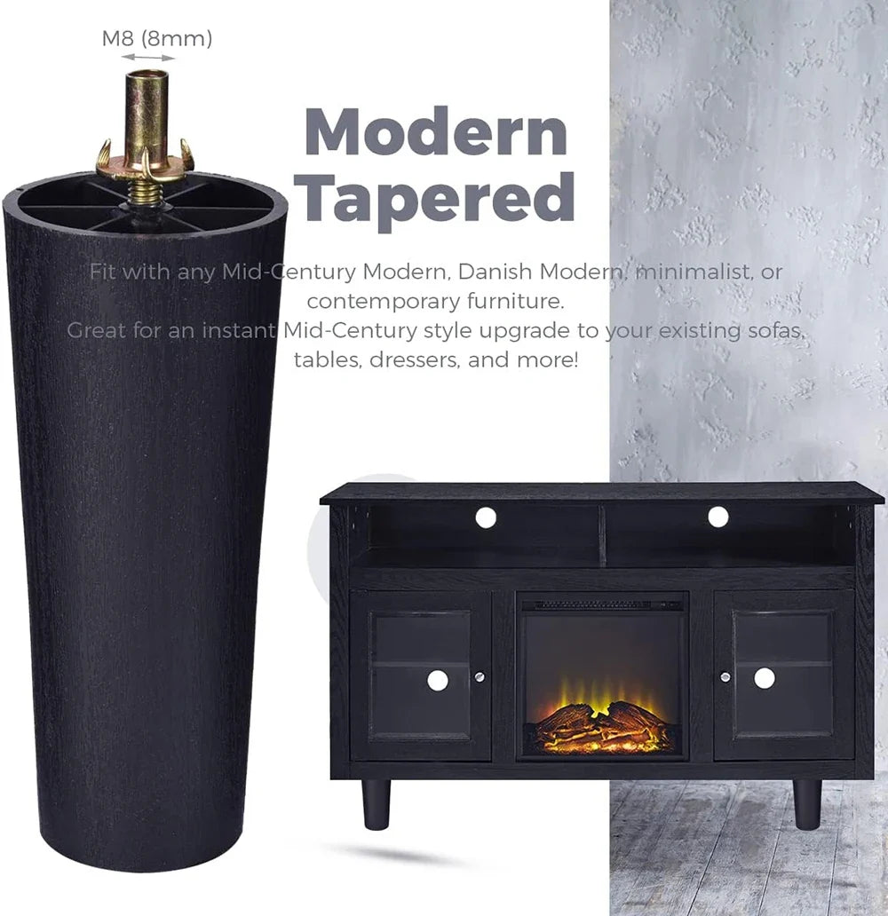 Plastic Furniture Legs Set - Modern Tapered Replacement Legs with M8 Thread for Sofa, Cabinet & TV Stand