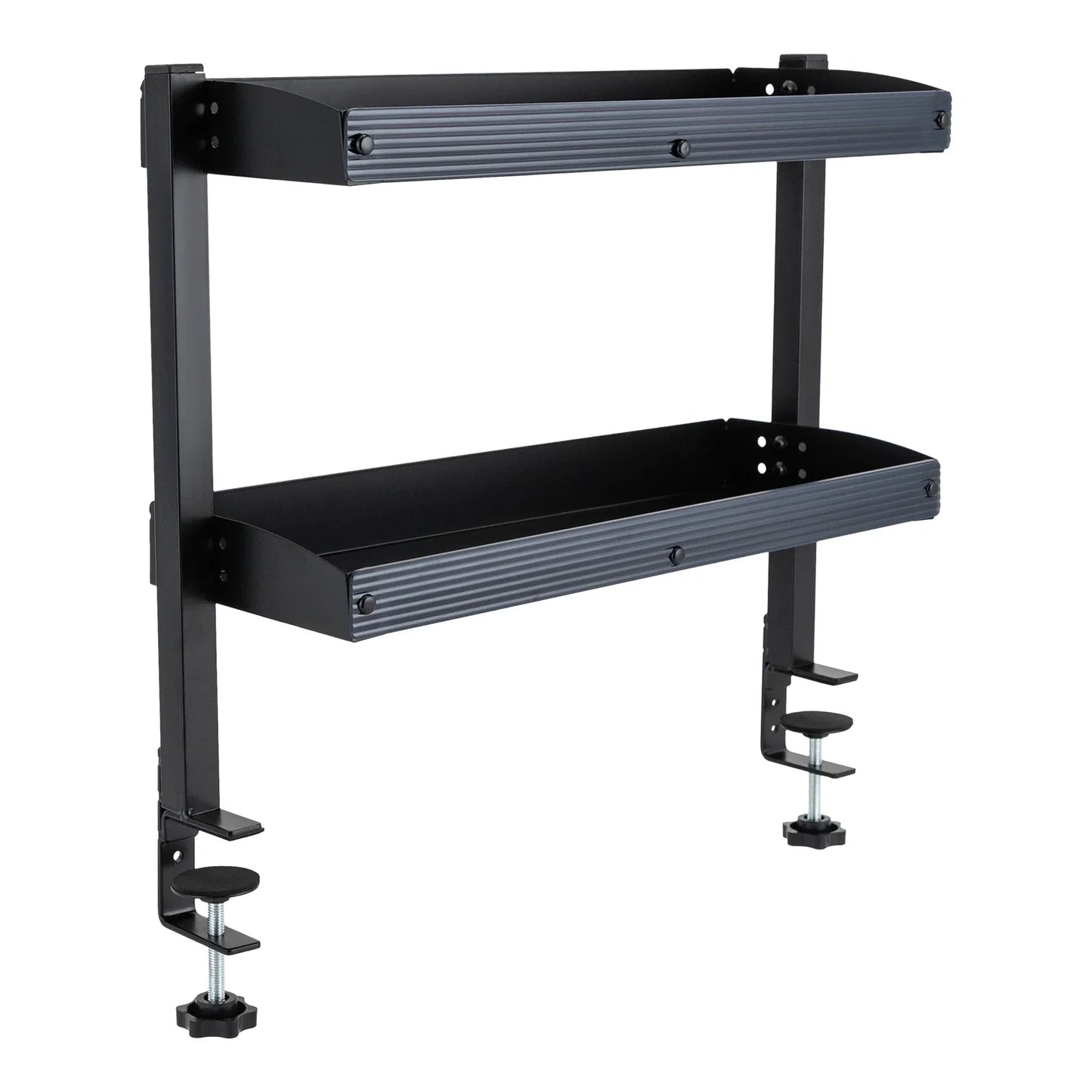 2-Tier Clamp-On Desk Shelf – Corner Table Organizer, Above or Under Desk, Black