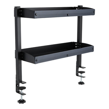 2-Tier Clamp-On Desk Shelf – Corner Table Organizer, Above or Under Desk, Black