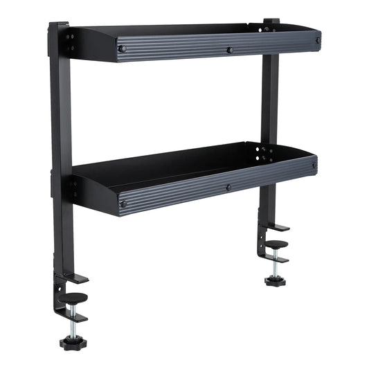 2-Tier Clamp-On Desk Shelf – Corner Table Organizer, Above or Under Desk, Black