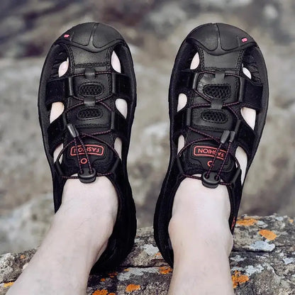 Men's Leather Summer Sandals - Breathable Casual Outdoor Beach Slippers & Wading Shoes