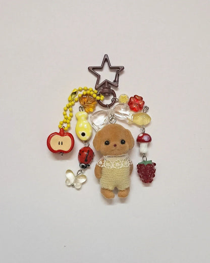 Caramel Cat Flocked Plush Keychain - Super Cute Animal Family Bag Charm & Accessory
