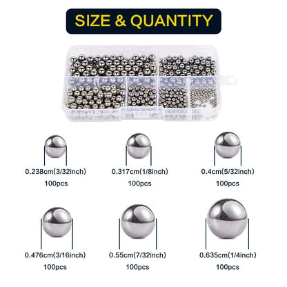 200-1000Pcs Precision Chrome Steel Bearing Balls - Assorted SAE Sizes 1/4" to 3/32" for Bicycle Repair & Mechanical Parts