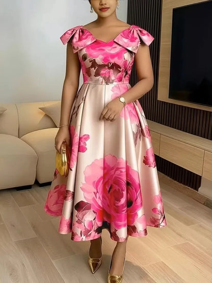 2026 African Dashiki Midi Dress - Elegant Spring Summer Ankara Dress for Women