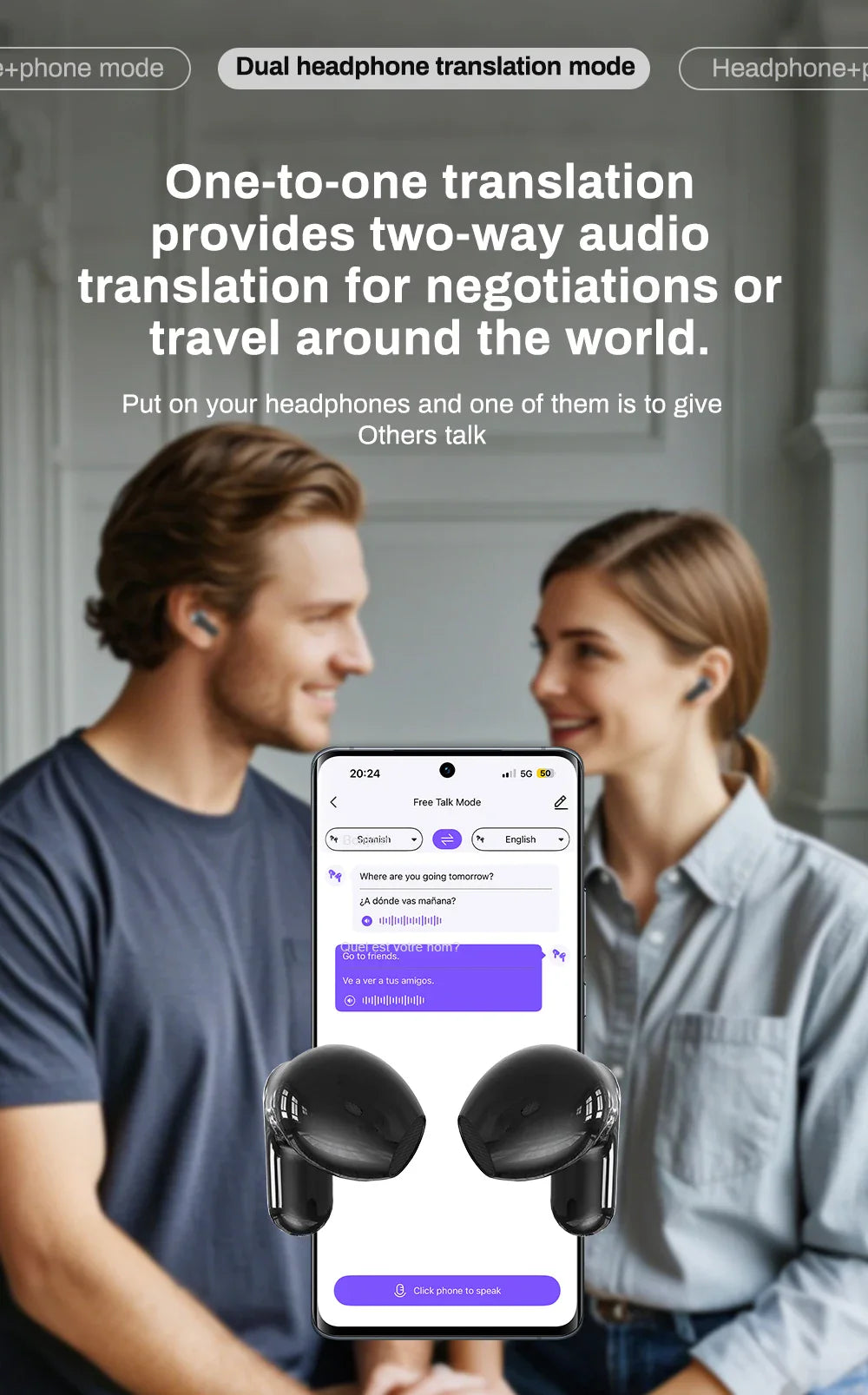HTC NE20 Bluetooth 6.0 Wireless Translator Earphones – Waterproof IPX4 with Long Battery Life
