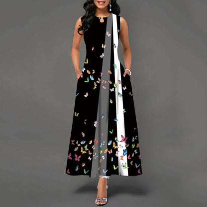 Women’s Loose Floral Vintage Maxi Dress – Ruffled Hole Summer Camis Big Size Elegant Party Dress
