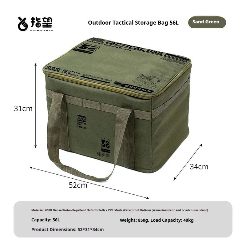 Insulated Tactical Camping Bag - Waterproof Foldable Outdoor Picnic & Tableware Storage Bag, 30L/42L/56L Large Capacity