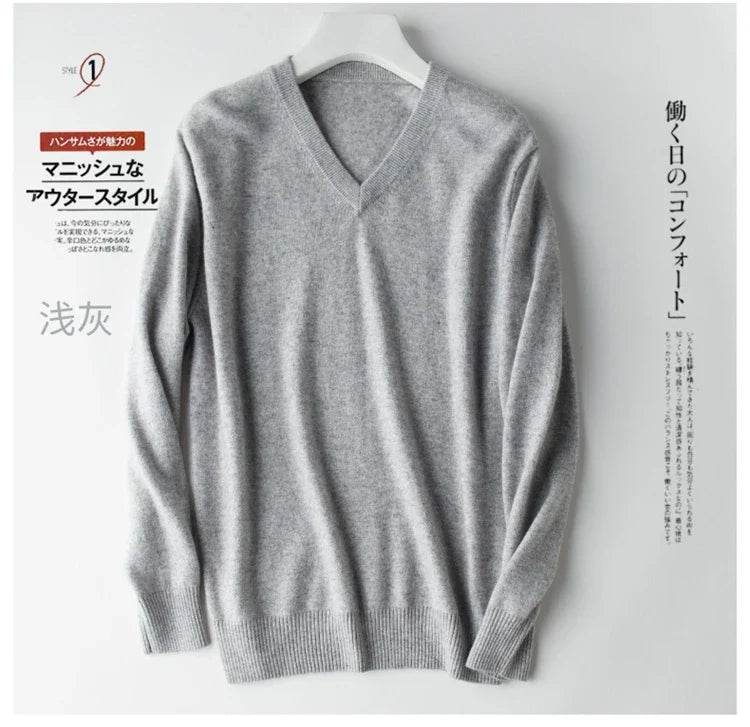 Men's Classic V-Neck Sweater - Cashmere Cotton Blend Warm Autumn Winter Pullover Casual Jumper