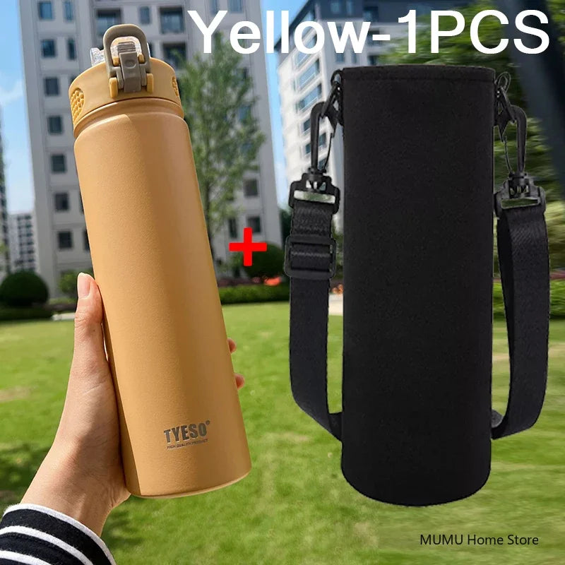 TYESO Stainless Steel Thermos Bottle with Straw - 600ML/750ML Insulated Thermal Sports Water Bottle for Hot & Cold Drinks