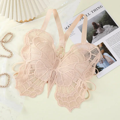 Butterfly Lace Backless Bralette for Women – Hollow Embroidered All-in-One Seamless Support Bra Top, Comfortable Sexy Lace Underwear