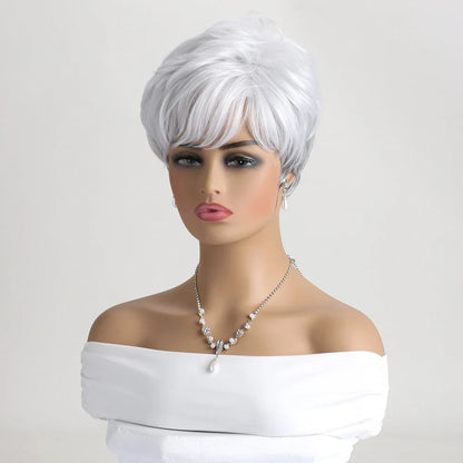 Short Natural Straight White Wig for Women – Heat-Resistant Daily & Party Wig