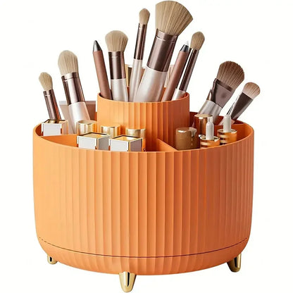 360° Rotating Makeup Organizer - 5 Compartment Plastic Cosmetic Holder for Brushes & Beauty Storage